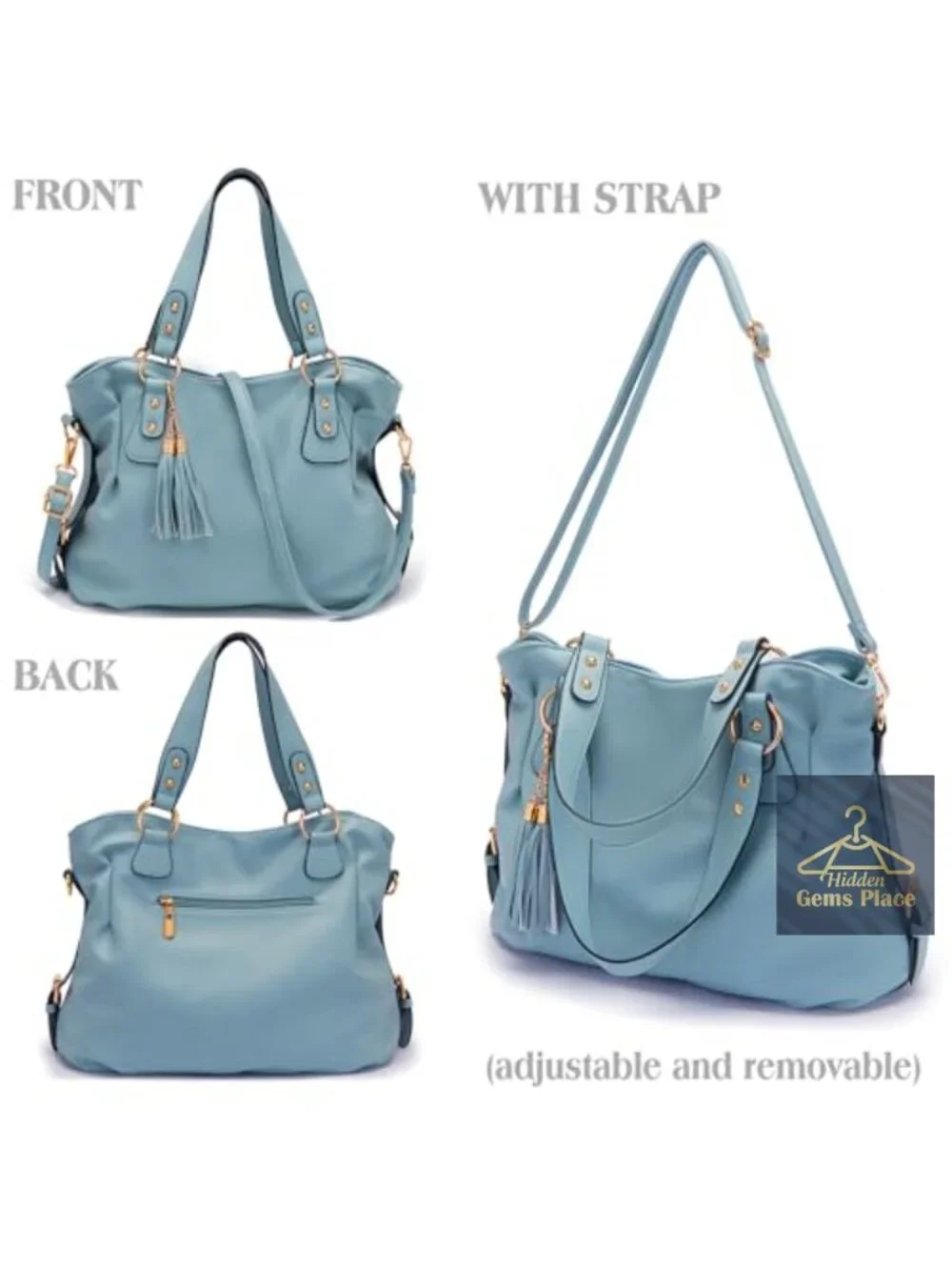 4pcs Hobo Tote Handbag Set Soft Vegan Leather Large Capacity Detachable Strap